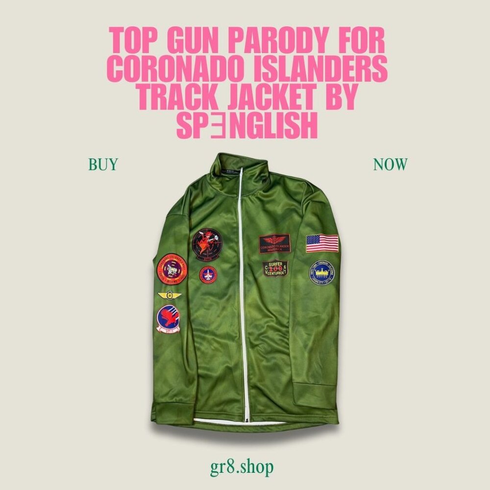 Top Gun Parody Coronado Islanders Track Jacket By Spenglish Green W/ Patches L P